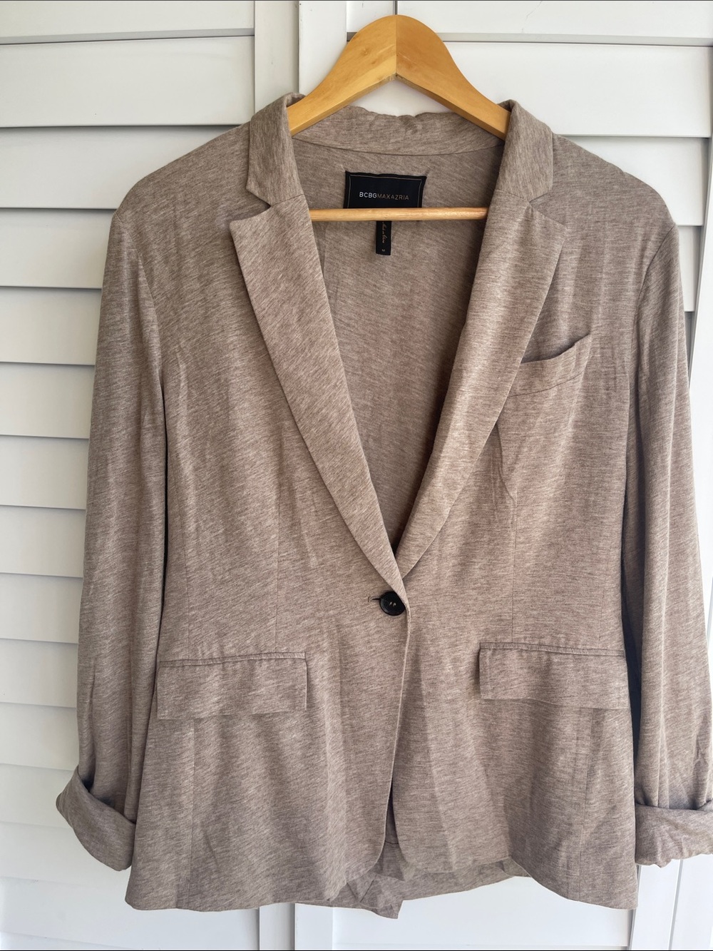 BCBGMAXAZRIA Heather Khaki Soft Knit Draped Blazer Size M